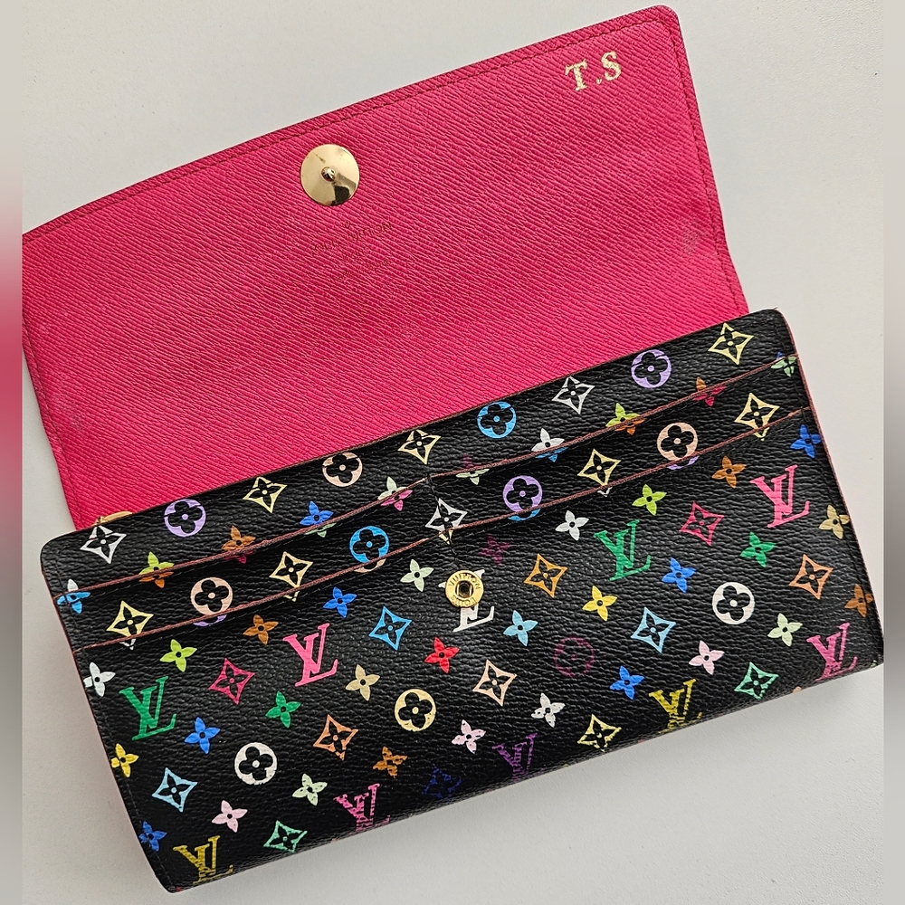 Louis Vuitton Black Murakami Monogram Multicolore Long Sarah Wallet - Picture 5 of 10